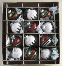 12 Ball Set Stripes W/ Pink - Boxed Shiny Brite Ornaments